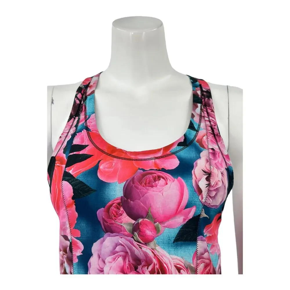 Lululemon Top Womens 4 Lightened Up Singlet Tank Secret Garden Gym Workout Bloom